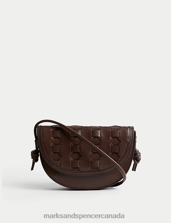 Women Chocolate Accessories Marks & Spencer Leather Woven Saddle Bag 20VTD2242 - Marks and Spencer Canada locations