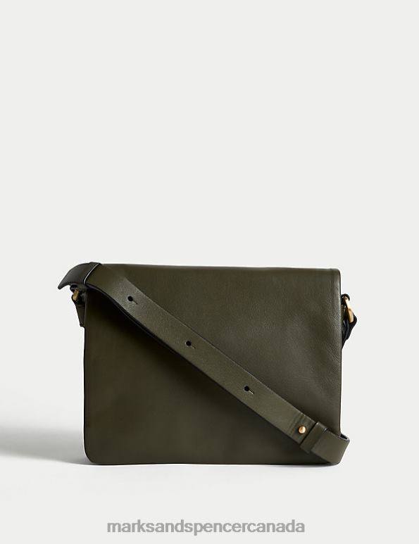 Women Khaki Accessories Marks & Spencer Leather Messenger Bag 20VTD506 - Marks and Spencer outlet