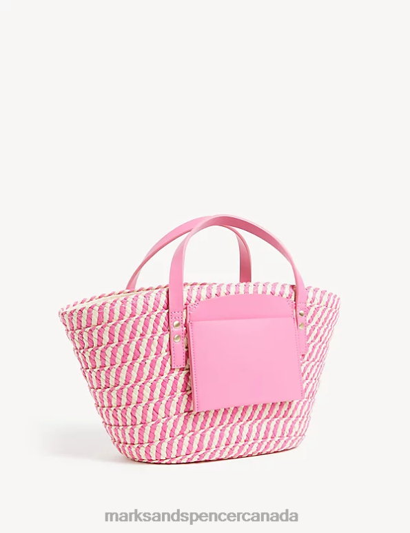 Marks and Spencer Canada - Women Pink Mix Accessories Marks & Spencer Straw Drawstring Tote Bag 20VTD29