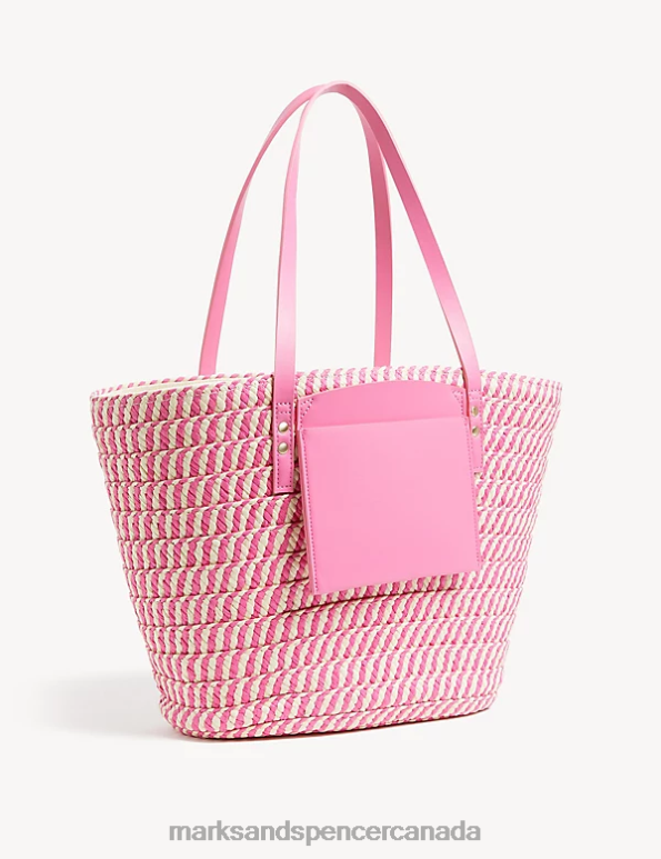 Women Pink Mix Accessories Marks & Spencer Straw Striped Tote Bag 20VTD2348 - Marks and Spencer outlet