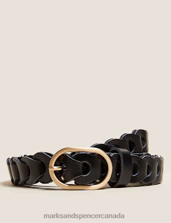 Women Black Accessories Marks & Spencer Leather Weave Jean Belt 20VTD2014 - Marks and Spencer Canada locations