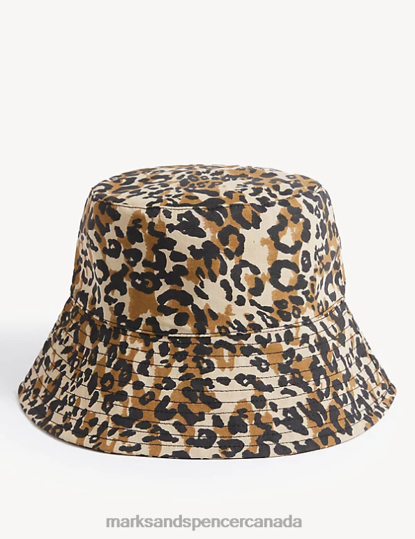 Women Brown Mix Accessories Marks & Spencer Pure Cotton Animal Print Bucket Hat 20VTD2873 - Marks and Spencer outlet