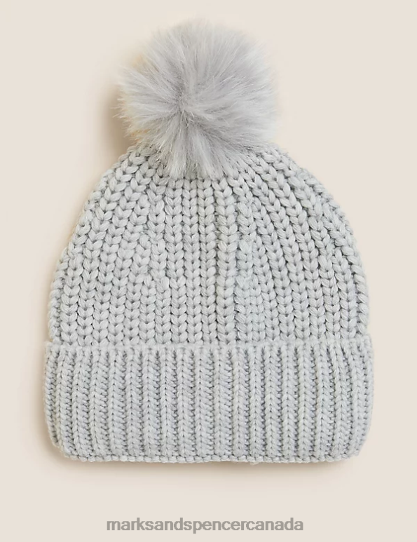 Marks and Spencer near me - Women Grey Accessories Marks & Spencer Knitted Faux Fur Pom Hat 20VTD3166