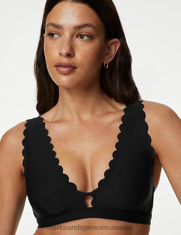 Marks and Spencer Canada - Women Black Clothing Marks & Spencer Neoprene Padded Scallop Plunge Bikini Top 20VTD2779