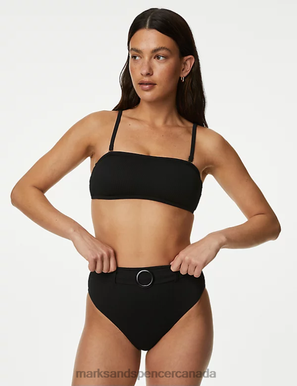 Women Black Clothing Marks & Spencer Ribbed Padded Square Neck Bikini Top 20VTD2800 - Marks and Spencer online