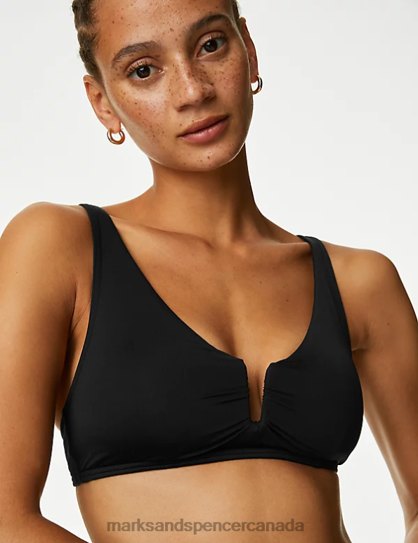 Women Black Clothing Marks & Spencer U-Wire V-Neck Bikini Top 20VTD248 - Marks and Spencer outlet