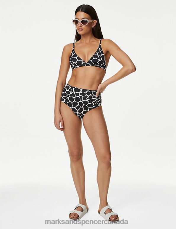 Marks and Spencer sale - Women Black Mix Clothing Marks & Spencer Printed Plunge V-Neck Bikini Top 20VTD3060