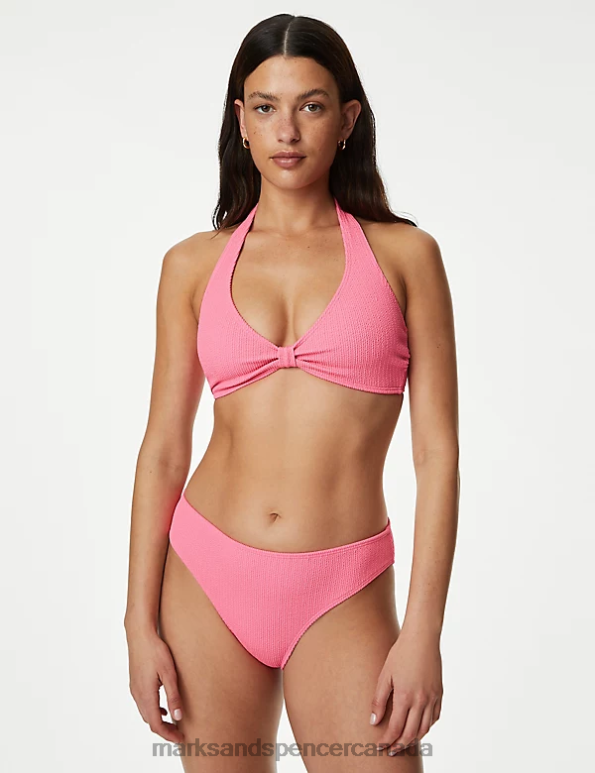 Women Bubblegum Clothing Marks & Spencer Textured Knot Front Bikini Top 20VTD2667 - Marks and Spencer Canada locations