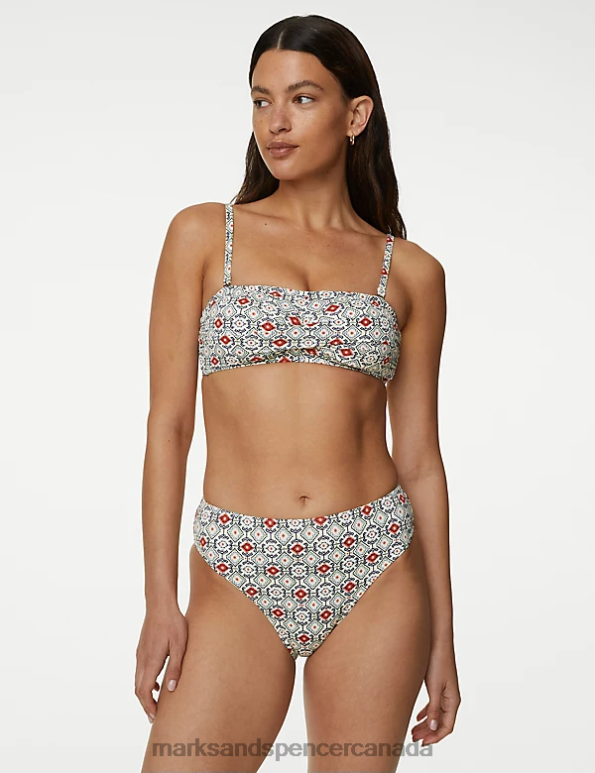 Marks and Spencer Canada - Women Ivory Mix Clothing Marks & Spencer Printed Padded Bandeau Bikini Top 20VTD3386