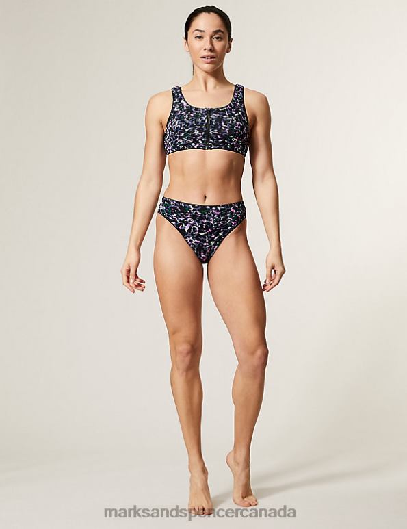 Women Lilac Mix Clothing Marks & Spencer Print Zip Up Bikini Top 20VTD1988 - Marks and Spencer outlet