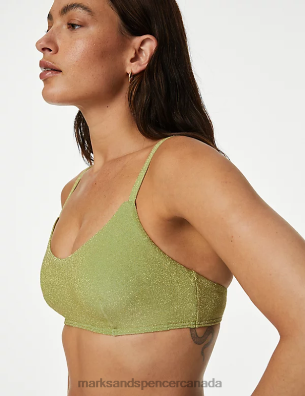 Women Medium Green Clothing Marks & Spencer Padded Sparkle V-Neck Bikini Top 20VTD1837 - Marks and Spencer online