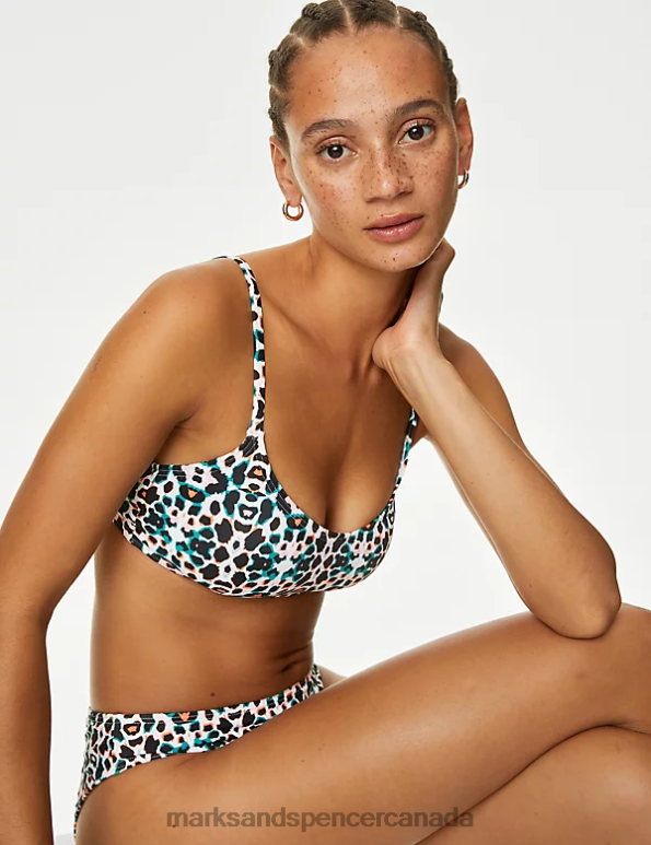 Women Multi Clothing Marks & Spencer Printed Padded Scoop Neck Bikini Top 20VTD3350 - Marks and Spencer outlet