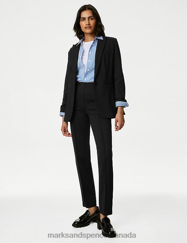 Marks and Spencer Canada - Women Black Clothing Marks & Spencer Jersey Relaxed Single Breasted Blazer 20VTD455