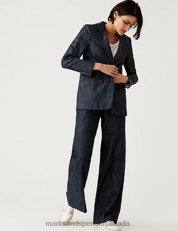 Women Dark Navy Clothing Marks & Spencer Cotton Rich Relaxed Blazer 20VTD1422 - Marks and Spencer online