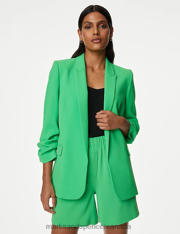 Marks and Spencer Canada - Women Acid Green Clothing Marks & Spencer Ruched Sleeve Blazer 20VTD1265