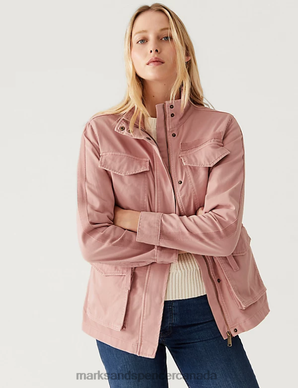 Women Antique Rose Clothing Marks & Spencer Cotton Rich High Neck Utility Jacket 20VTD2769 - Marks and Spencer online