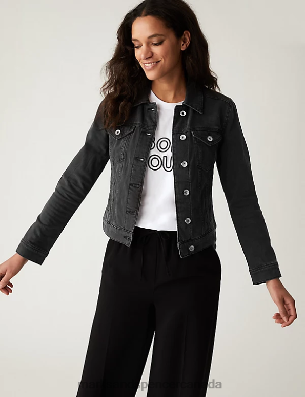 Women Black Clothing Marks & Spencer Cotton Rich Denim Jacket With Stretch 20VTD1395 - Marks and Spencer outlet