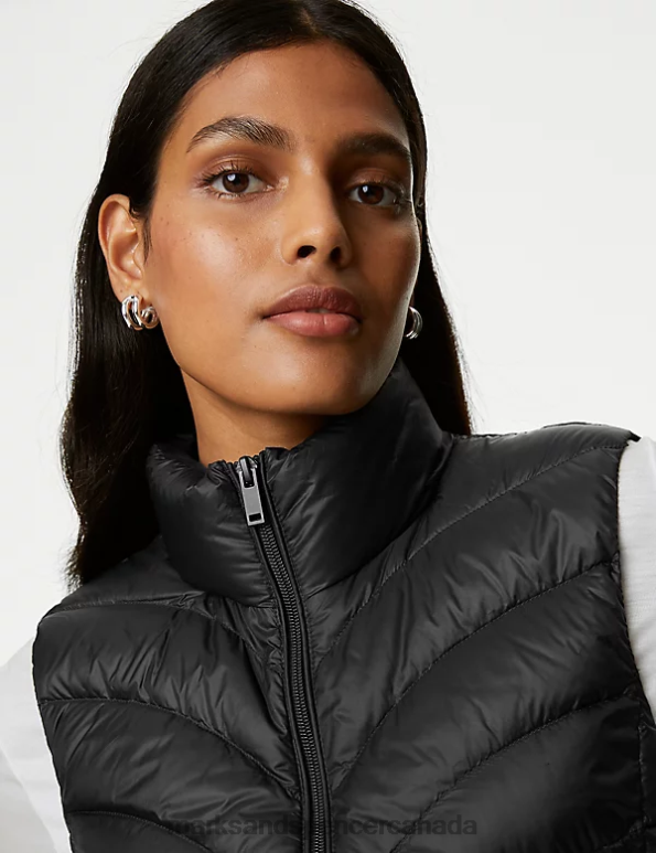 Women Black Clothing Marks & Spencer Feather & Down Packaway Puffer Gilet 20VTD2068 - Marks and Spencer outlet