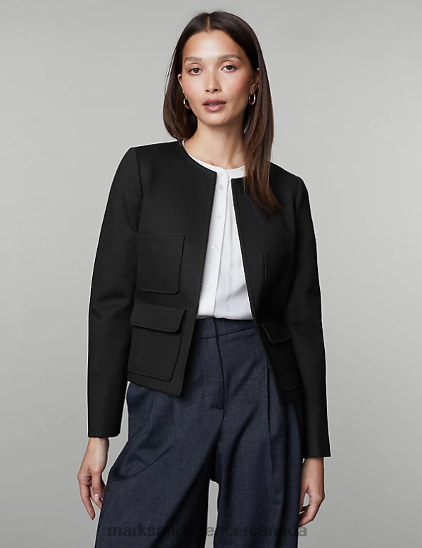 Marks and Spencer sale - Women Black Clothing Marks & Spencer Jersey Collarless Jacket 20VTD243