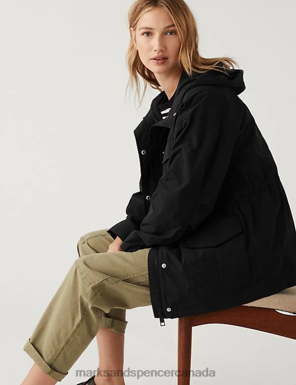 Marks and Spencer Canada - Women Black Clothing Marks & Spencer Lightweight Utility Rain Jacket With Cotton 20VTD1414