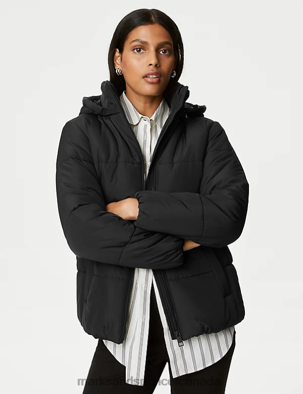 Women Black Clothing Marks & Spencer Recycled Thermowarmth Hooded Puffer Jacket 20VTD1333 - Marks and Spencer online