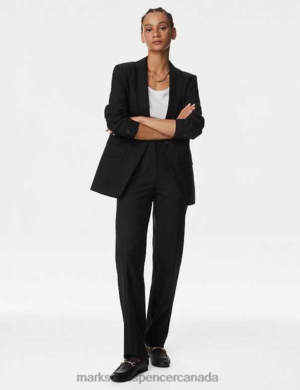 Marks and Spencer sale - Women Black Clothing Marks & Spencer Wool Blend Single Breasted Blazer with Silk 20VTD2977