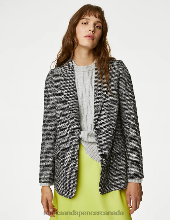 Marks and Spencer sale - Women Black Mix Clothing Marks & Spencer Tweed Relaxed Checked Single Breasted Blazer 20VTD106