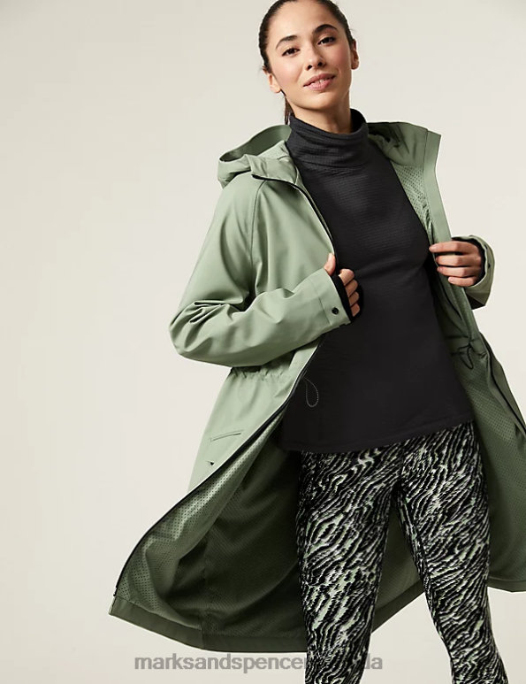 Marks and Spencer Canada - Women Bright Sage Clothing Marks & Spencer Stormwear Ultra Hooded Longline Parka Coat 20VTD2085