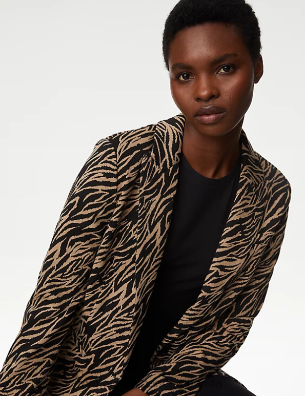 Women Brown Mix Clothing Marks & Spencer Jersey Straight Animal Print Blazer 20VTD843 - Marks and Spencer online