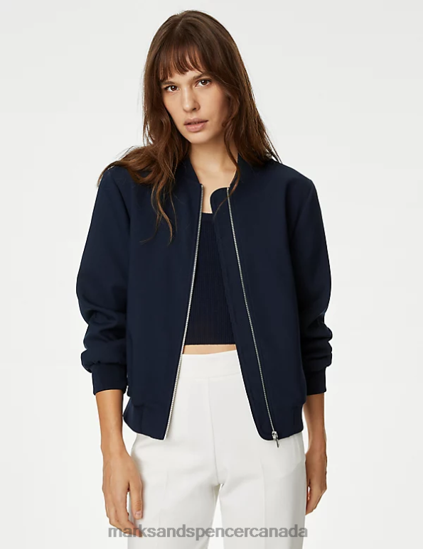 Women Dark Navy Clothing Marks & Spencer Relaxed Bomber Jacket 20VTD54 - Marks and Spencer Canada locations