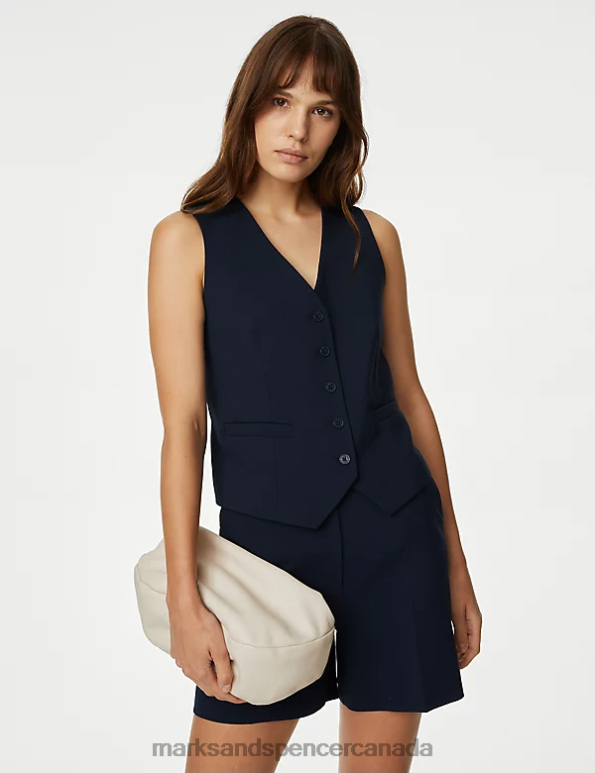 Women Dark Navy Clothing Marks & Spencer Tailored Waistcoat 20VTD373 - Marks and Spencer outlet