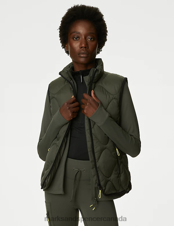 Marks and Spencer near me - Women Dark Olive Clothing Marks & Spencer Stormwear Quilted Funnel Neck Puffer Gilet 20VTD807