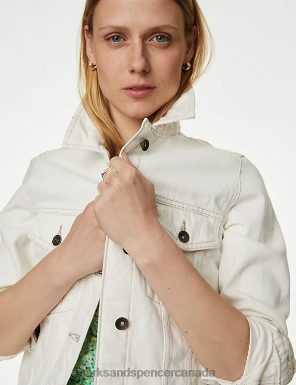 Marks and Spencer sale - Women Ecru Clothing Marks & Spencer Pure Cotton Denim Jacket 20VTD1987