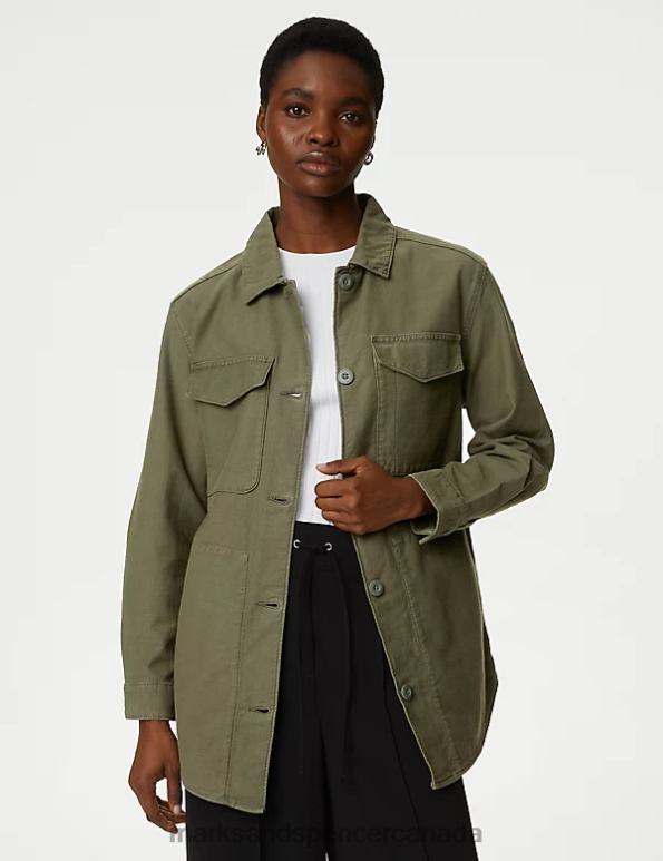 Women Hunter Green Clothing Marks & Spencer Denim Collared Shacket 20VTD1249 - Marks and Spencer online