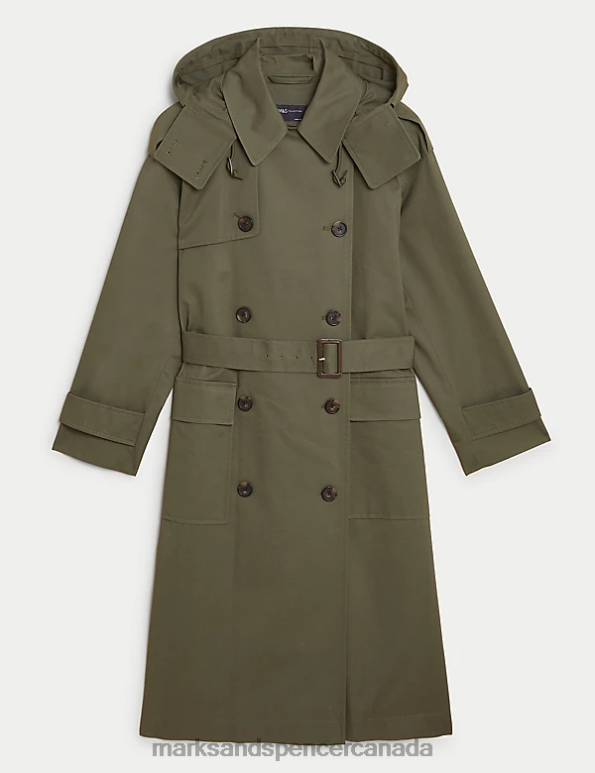 Women Hunter Green Clothing Marks & Spencer Pure Cotton Stormwear Longline Trench Coat 20VTD275 - Marks and Spencer Canada locations