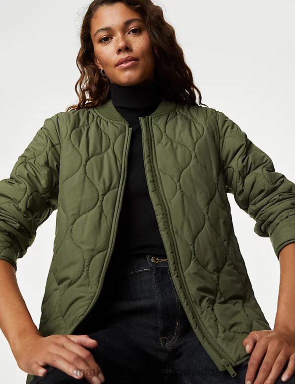 Women Hunter Green Clothing Marks & Spencer Recycled Thermowarmth Lightweight Quilted Jacket 20VTD1760 - Marks and Spencer outlet