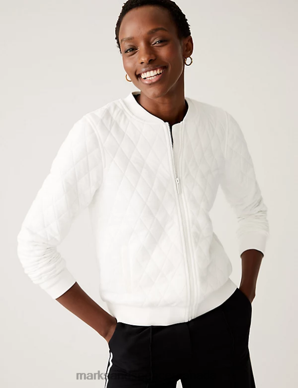 Marks and Spencer Canada - Women Ivory Clothing Marks & Spencer Jersey Quilted Relaxed Bomber Jacket 20VTD302