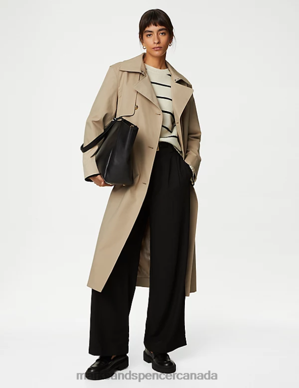 Marks and Spencer near me - Women Light Beige Clothing Marks & Spencer Cotton Rich Belted Longline Trench Coat 20VTD1348