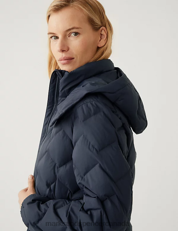 Marks and Spencer Canada - Women Midnight Navy Clothing Marks & Spencer Feather & Down Quilted Hooded Puffer Jacket 20VTD672