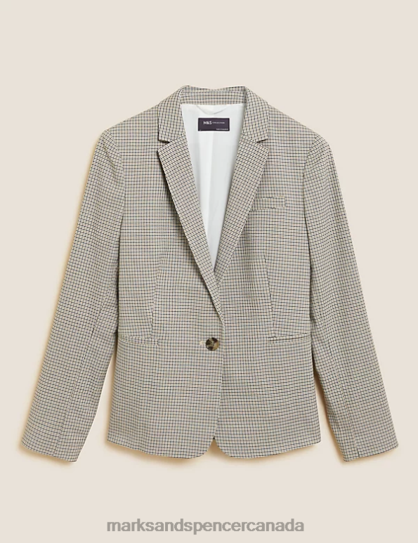 Women Multi/Neutral Clothing Marks & Spencer Slim Checked Single Breasted Blazer 20VTD283 - Marks and Spencer outlet