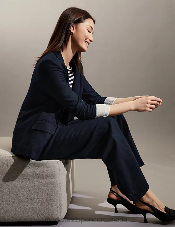 Marks and Spencer Canada - Women Navy Clothing Marks & Spencer Pure Linen Tailored Blazer 20VTD1775