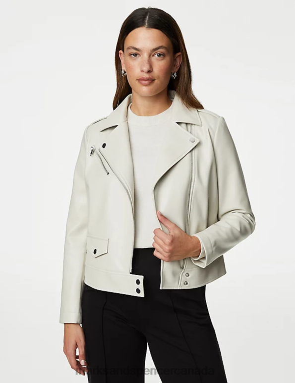 Marks and Spencer sale - Women Neutral Clothing Marks & Spencer Faux Leather Biker Jacket 20VTD405