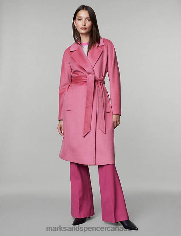 Women Pink Clothing Marks & Spencer Pure Wool Belted Wrap Coat 20VTD1069 - Marks and Spencer Canada locations