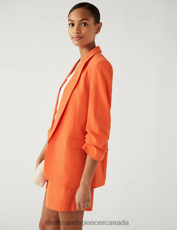 Women Tangerine Clothing Marks & Spencer Ruched Sleeve Blazer 20VTD1264 - Marks and Spencer outlet