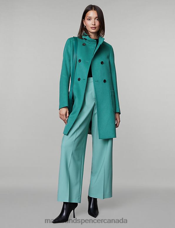 Marks and Spencer Canada - Women Teal Clothing Marks & Spencer Pure Wool Funnel Neck Car Coat 20VTD998