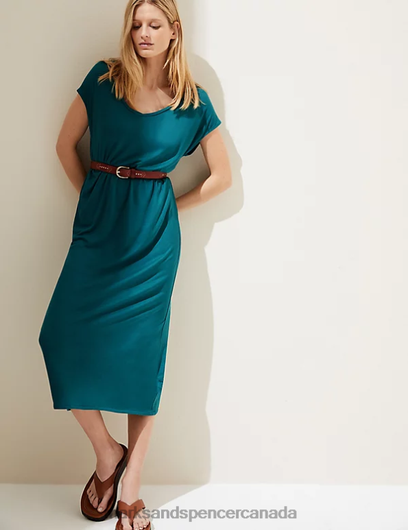 Marks and Spencer Canada - Women Bayleaf Clothing Marks & Spencer Jersey V-Neck Midi T-Shirt Dress 20VTD2016