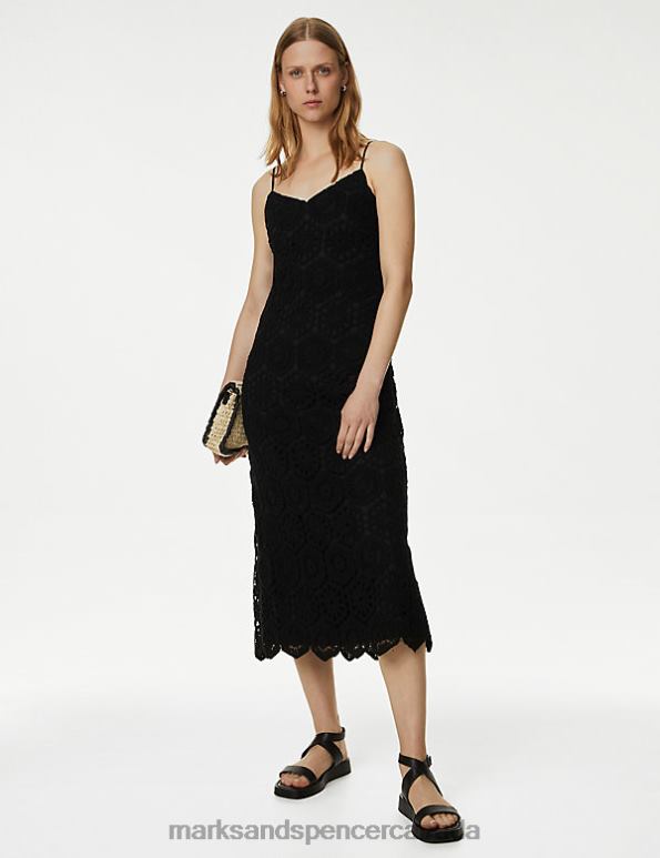 Marks and Spencer Canada - Women Black Clothing Marks & Spencer Cotton Rich Textured Midi Slip Dress 20VTD2195