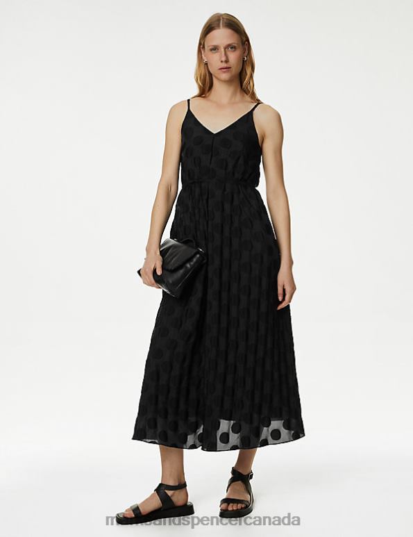 Women Black Clothing Marks & Spencer Jacquard V-Neck Midaxi Cami Dress 20VTD2052 - Marks and Spencer Canada locations