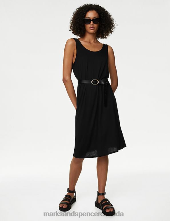 Women Black Clothing Marks & Spencer Jersey Round Neck Knee Length Slip Dress 20VTD2269 - Marks and Spencer outlet