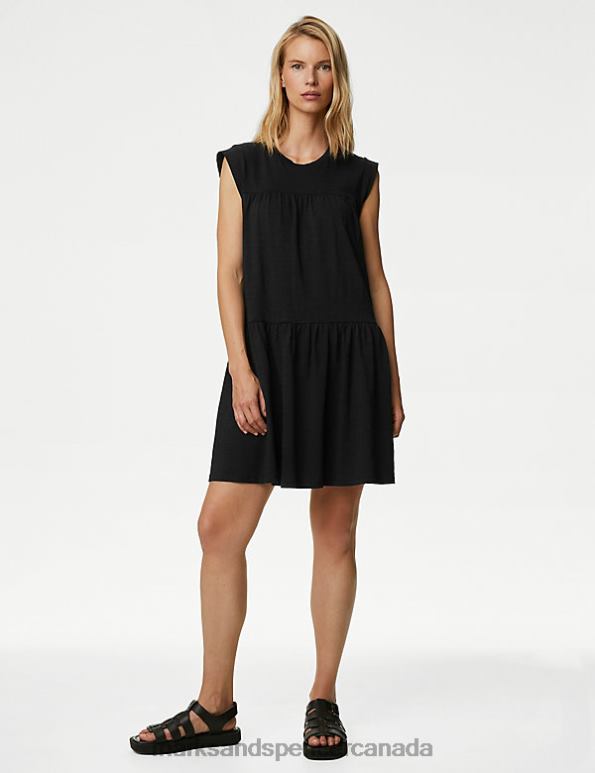 Women Black Clothing Marks & Spencer Jersey Round Neck Mini Tiered Dress 20VTD944 - Marks and Spencer Canada locations